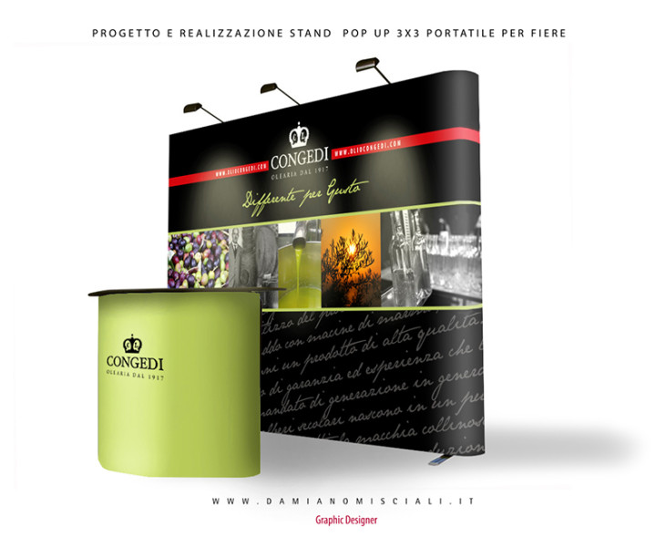 Damiano Misciali - Grafica Etichette vino e olio - grafica cataloghi, progettazione depliant, packaging, loghi | Grafica stand fieristico - Congedi